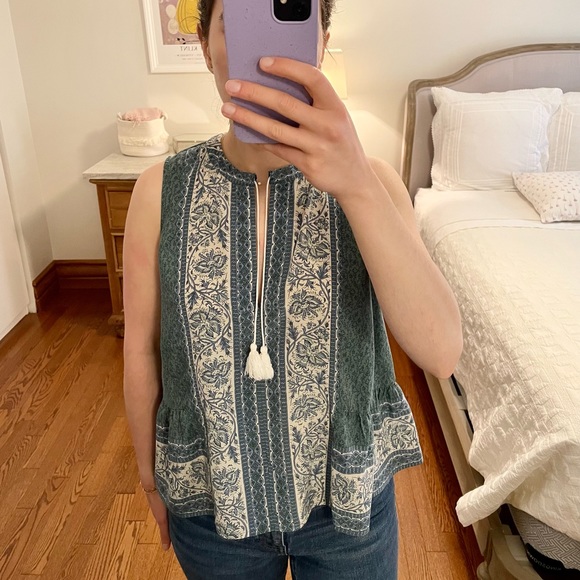 Sea New York Silk Sleeveless Paisley Turquoise Bohemian Blouse size 2 US - Picture 5 of 7